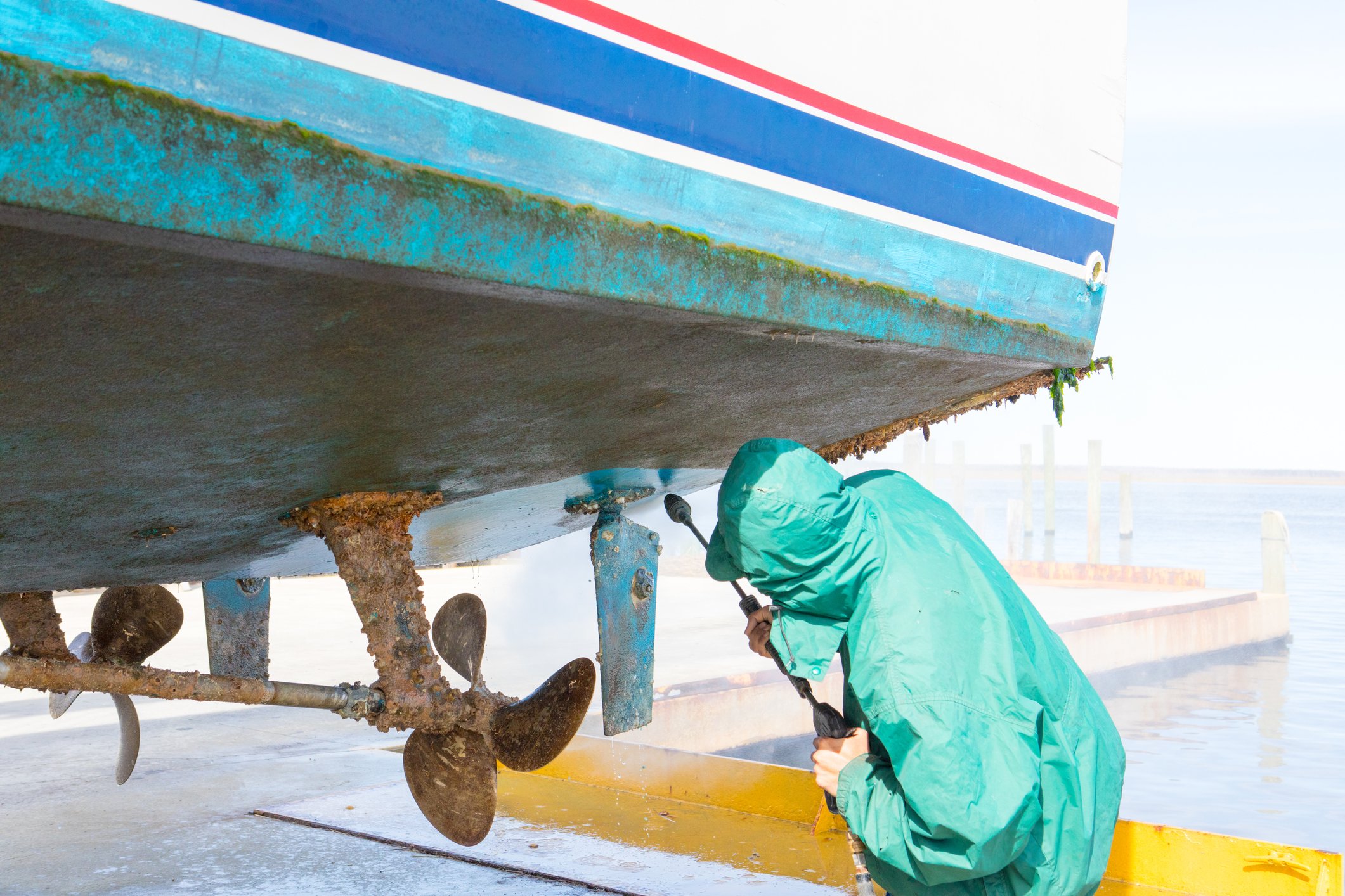 cleaning under boat